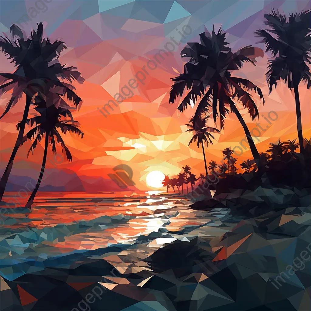 Low poly art of a tropical city beach during a vibrant sunset - Image 3