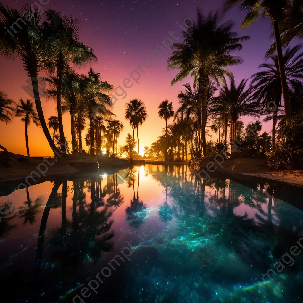 Night scene at a desert oasis with moonlight - Image 1