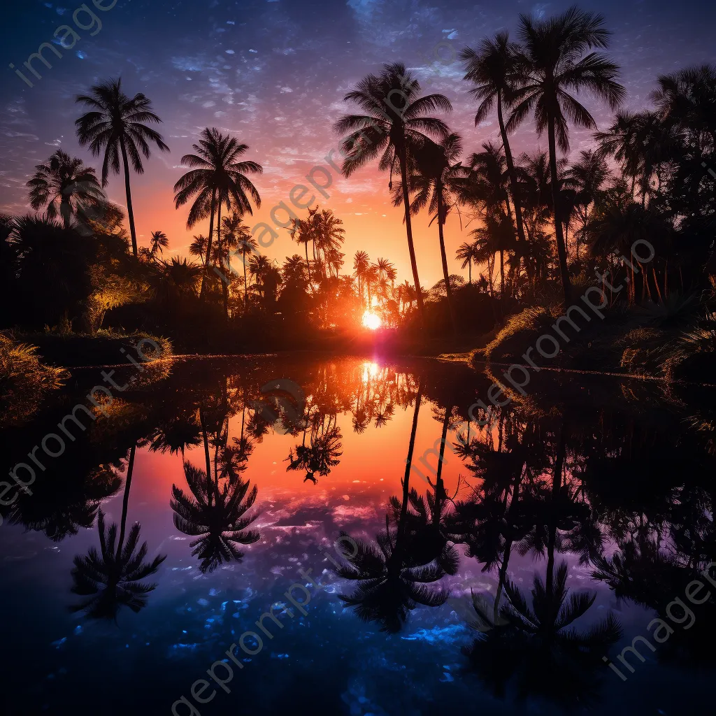 Night scene at a desert oasis with moonlight - Image 3