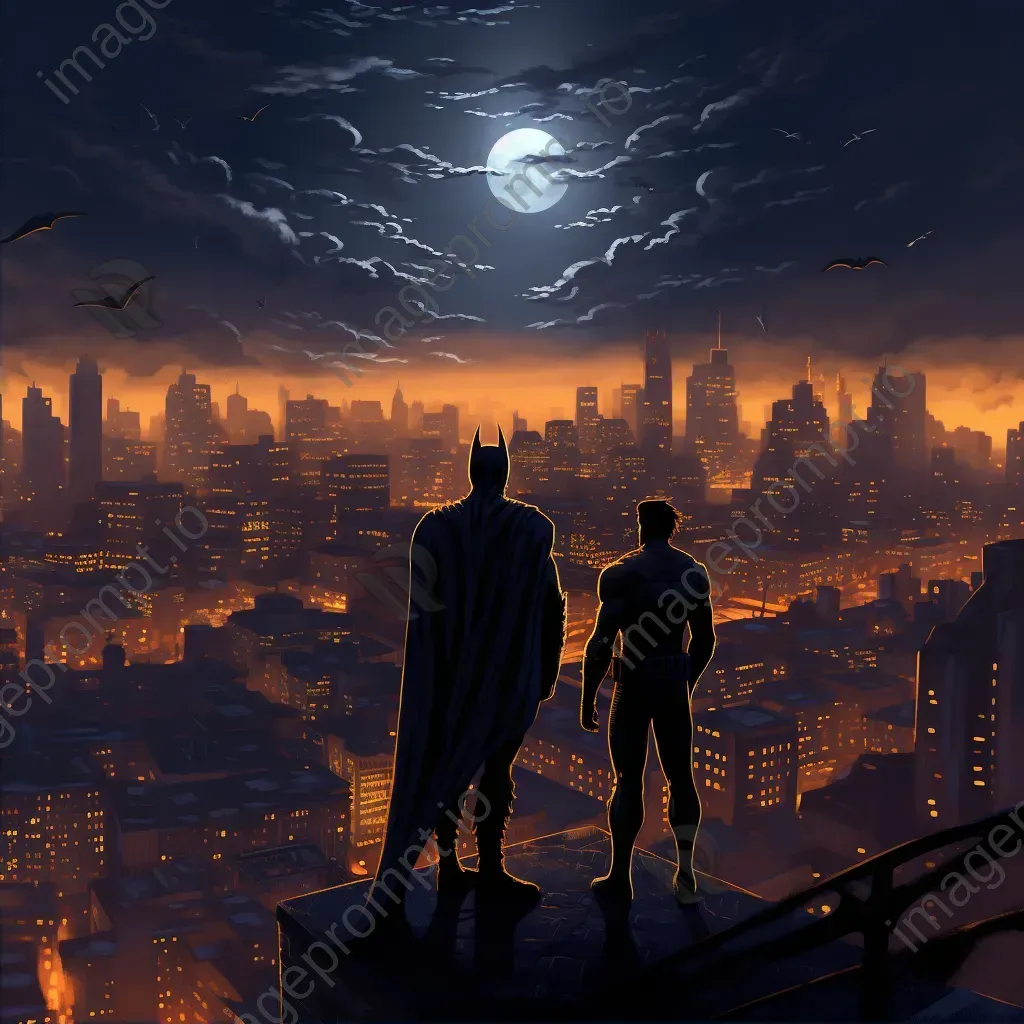 Superheroes in a showdown on rooftops against a nocturnal city skyline - Image 2