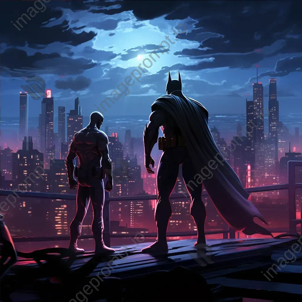 Superheroes in a showdown on rooftops against a nocturnal city skyline - Image 4