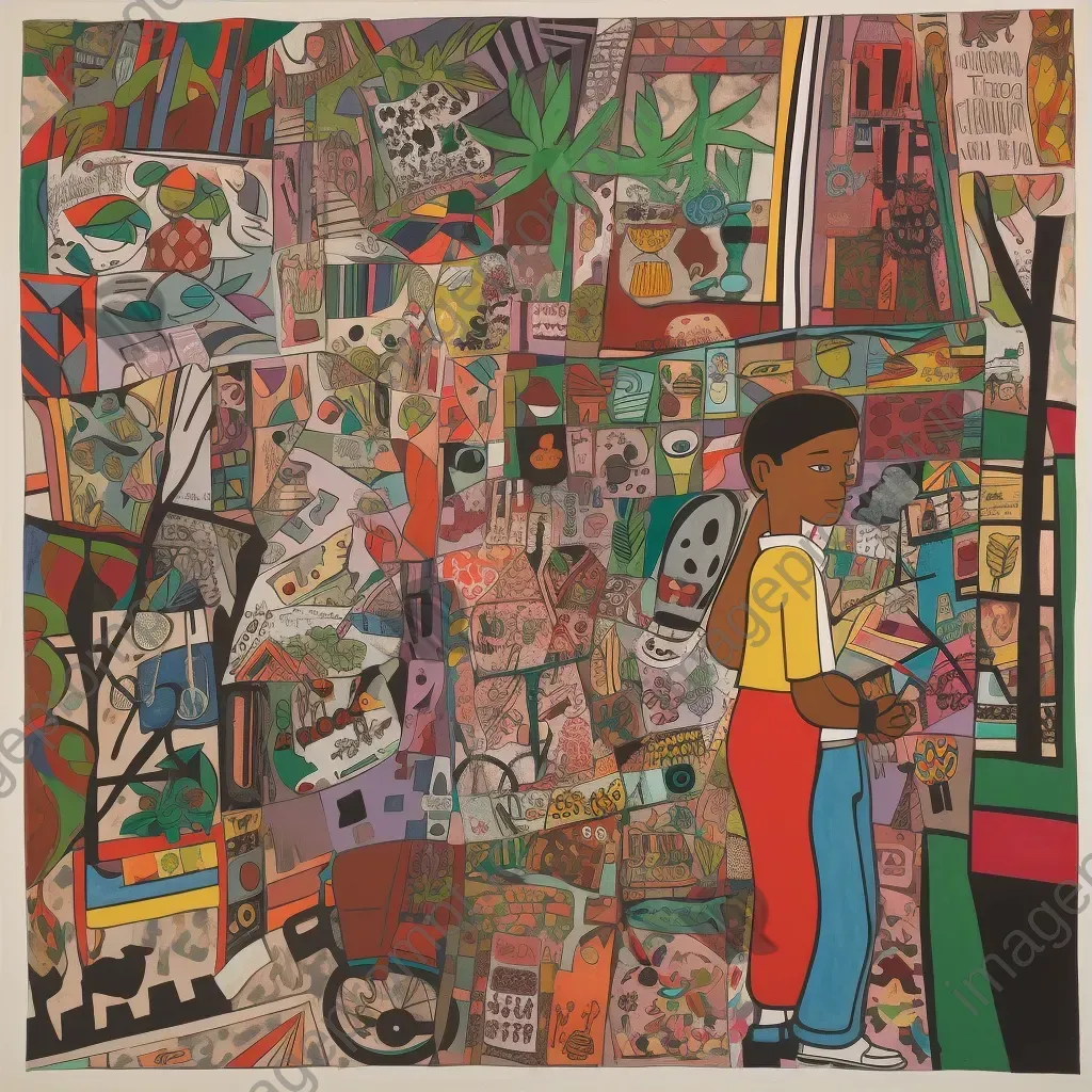 Young boy navigating bustling market in exotic city on quest - Image 3