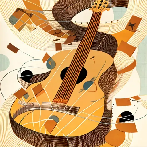 Close-up of guitar being strummed with music notes floating around - Image 2