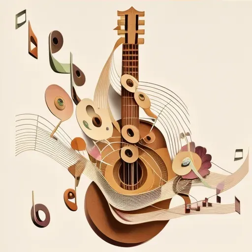 Close-up of guitar being strummed with music notes floating around - Image 4