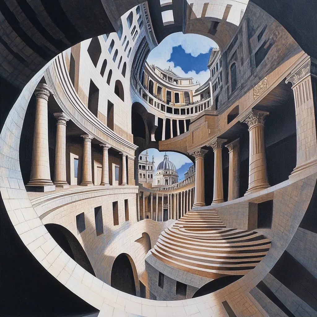 The Pantheon in Rome depicted as an M.C. Escher style optical illusion - Image 1