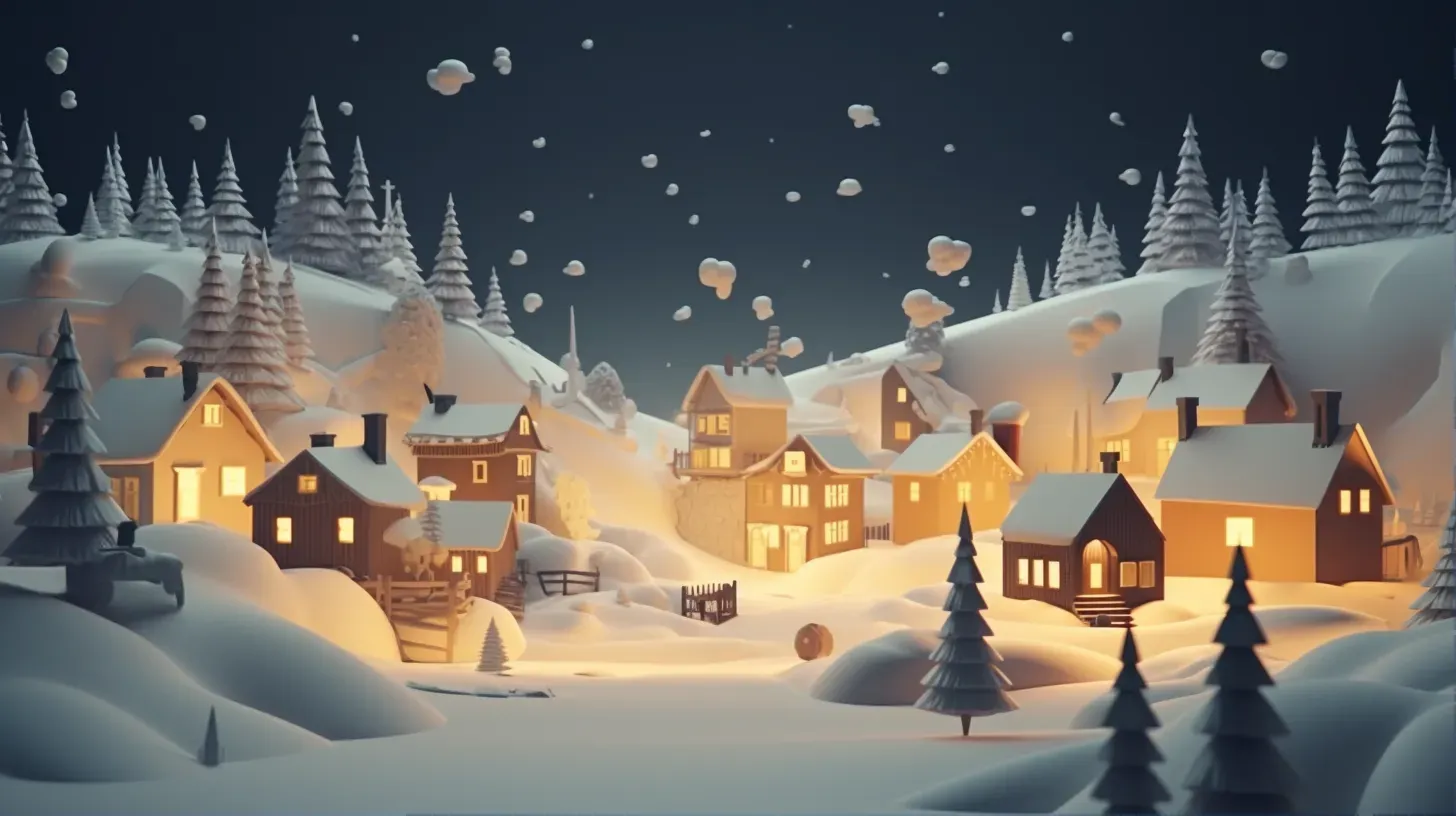 Winter Village Low Poly Twilight