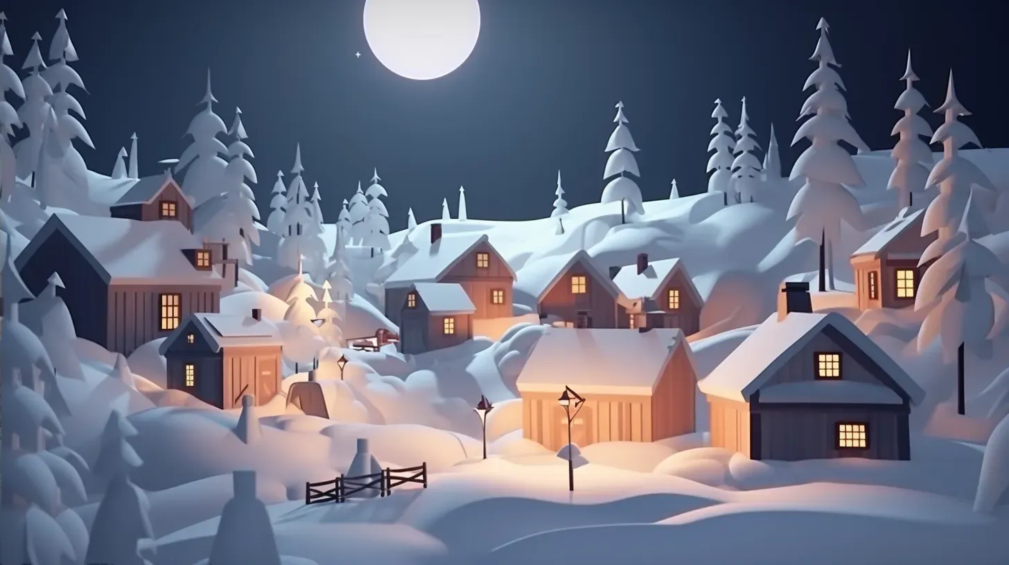 Low poly representation of a snow-covered village in winter twilight - Image 2