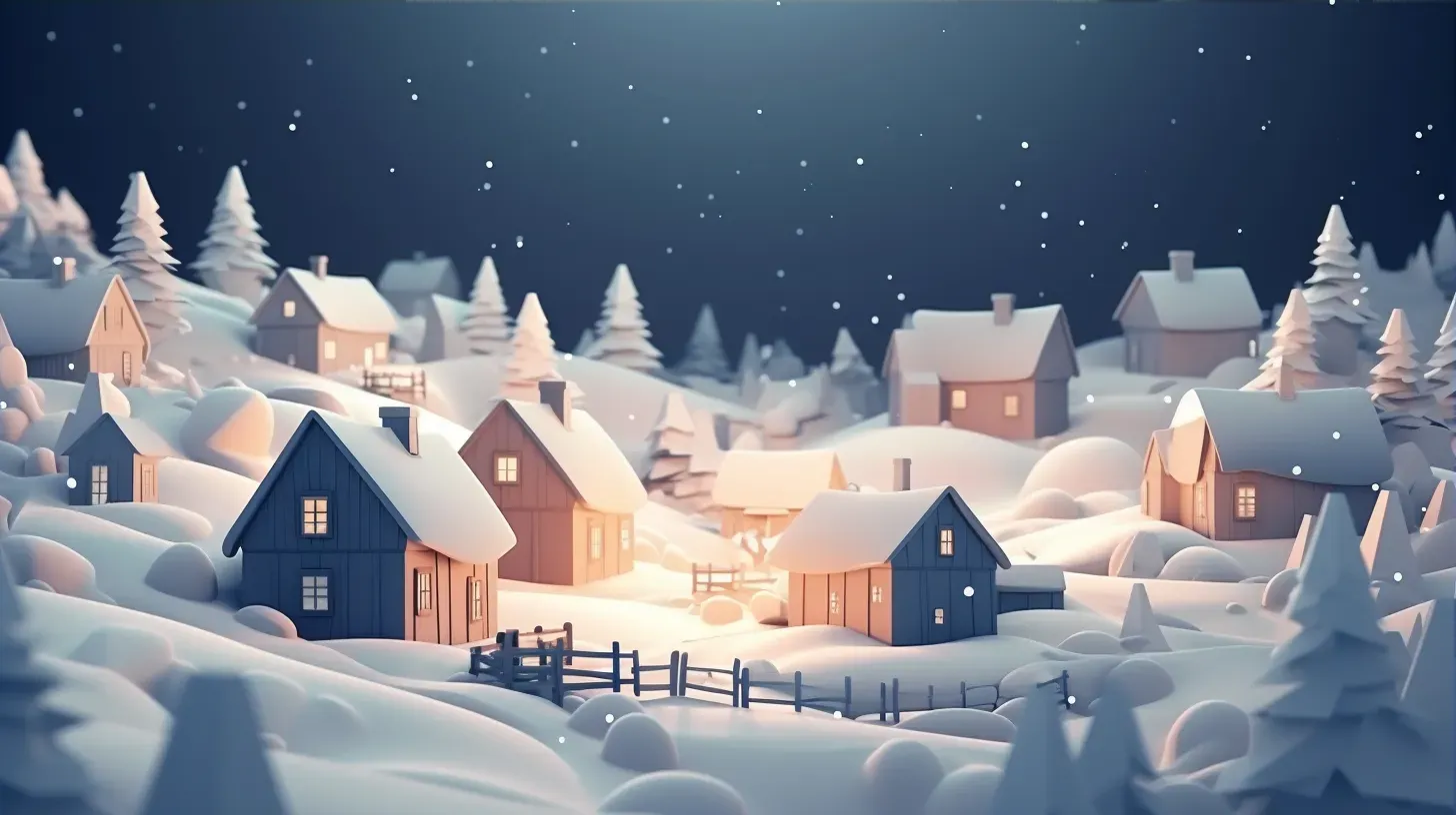 Low poly representation of a snow-covered village in winter twilight - Image 3