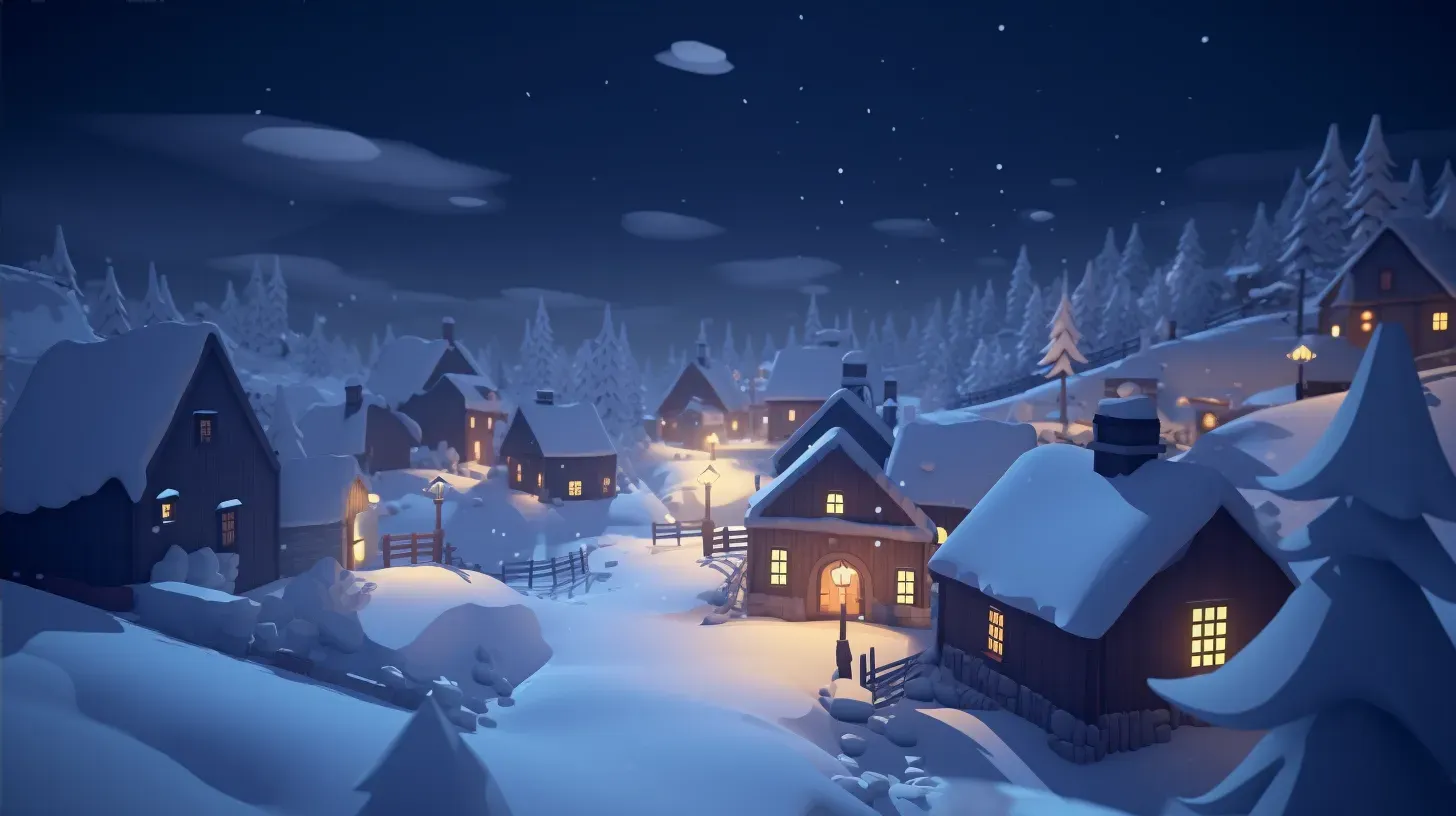 Low poly representation of a snow-covered village in winter twilight - Image 4