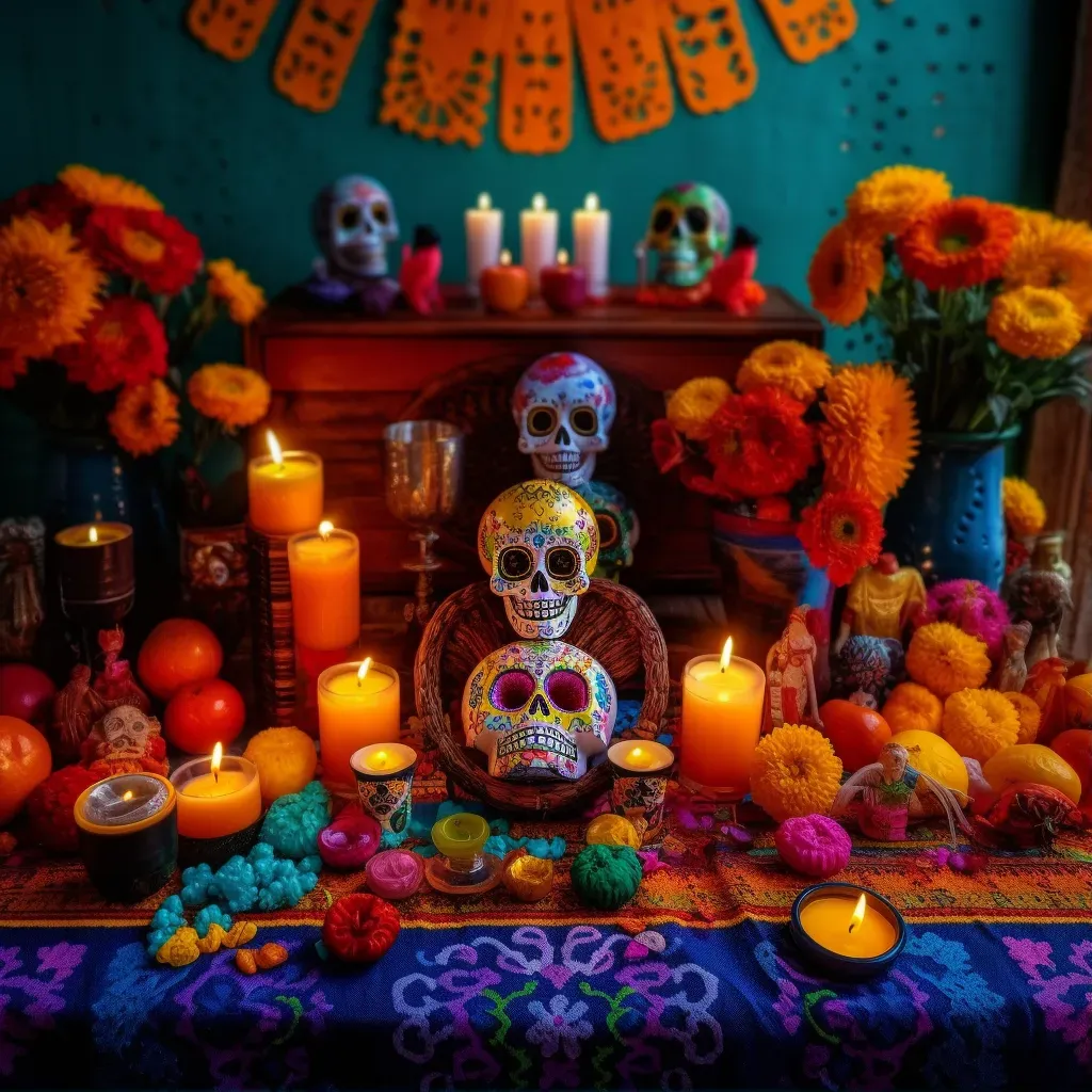 Mexican Day of the Dead altar with marigold flowers - Image 1