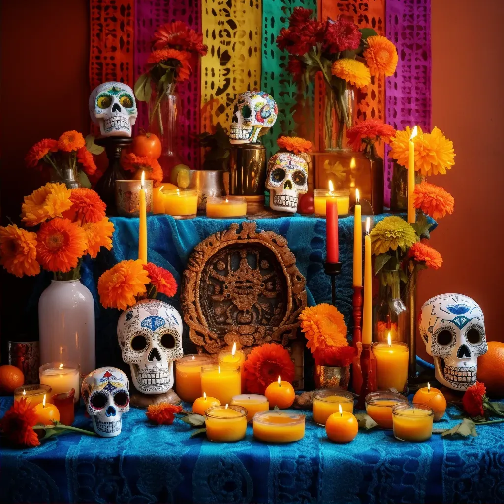 Mexican Day of the Dead altar with marigold flowers - Image 2