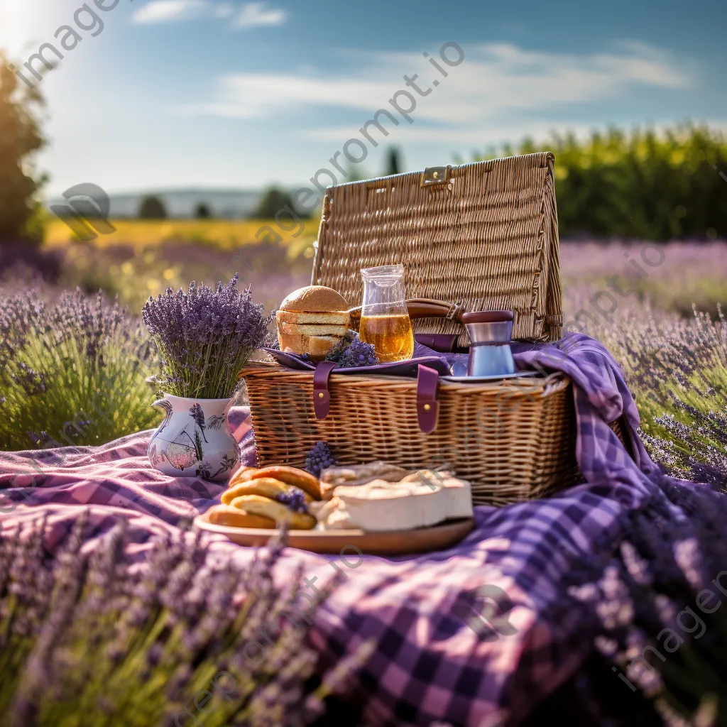 Picnic setup in the middle of lavender fields. - Image 1