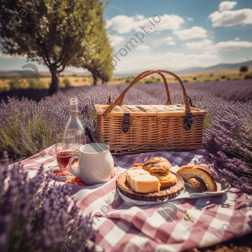 Picnic setup in the middle of lavender fields. - Image 2