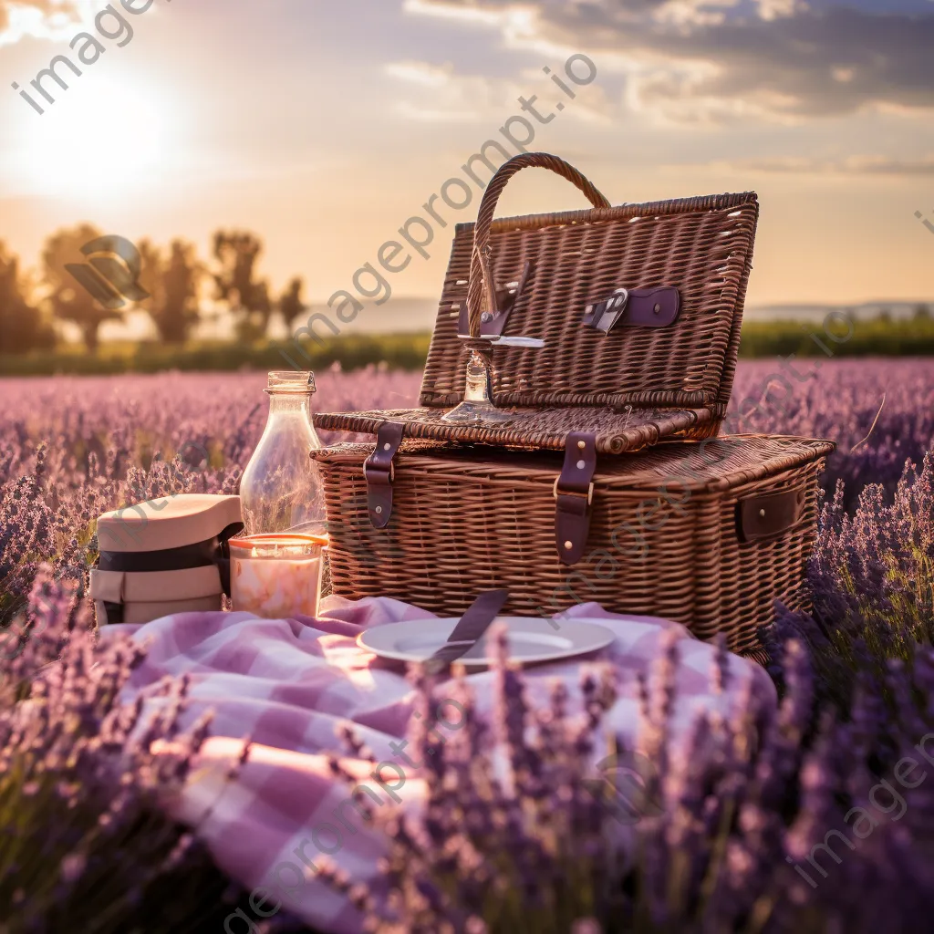 Picnic setup in the middle of lavender fields. - Image 3