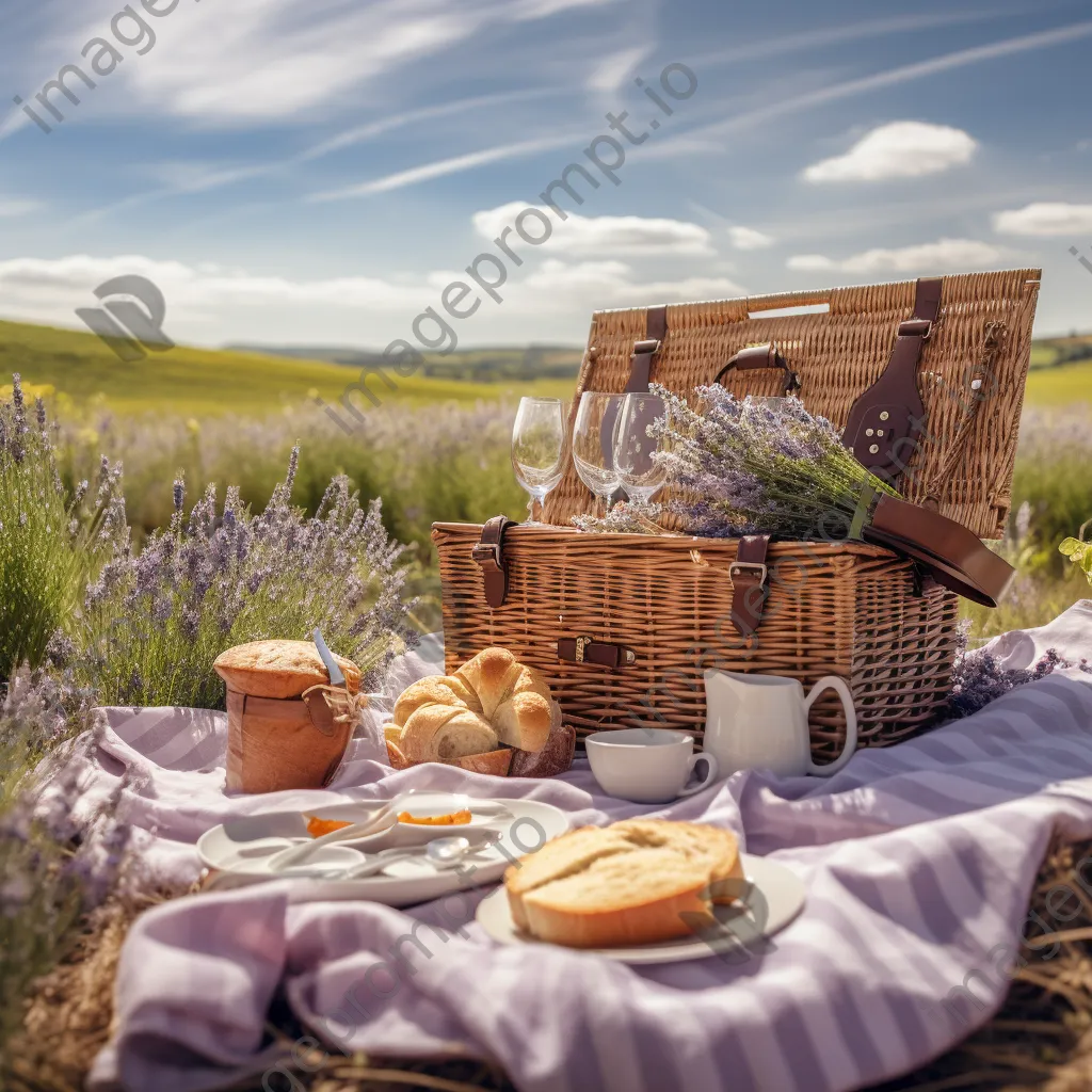 Picnic setup in the middle of lavender fields. - Image 4