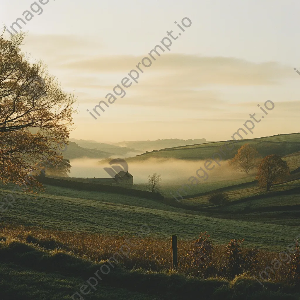 Fog-covered rural landscape with a farmhouse - Image 2