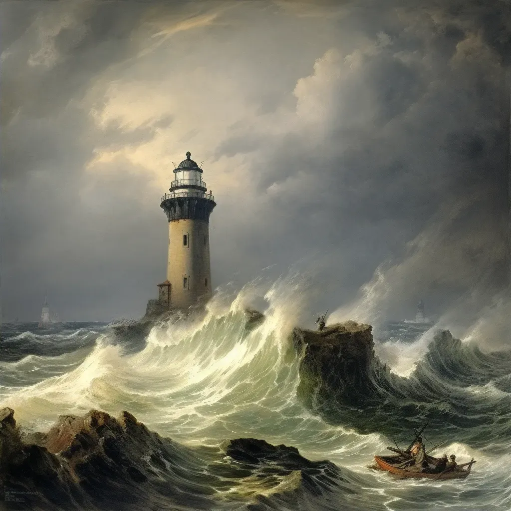 Stormy sea with a lighthouse in the distance, symbolizing hope amidst chaos - Image 2