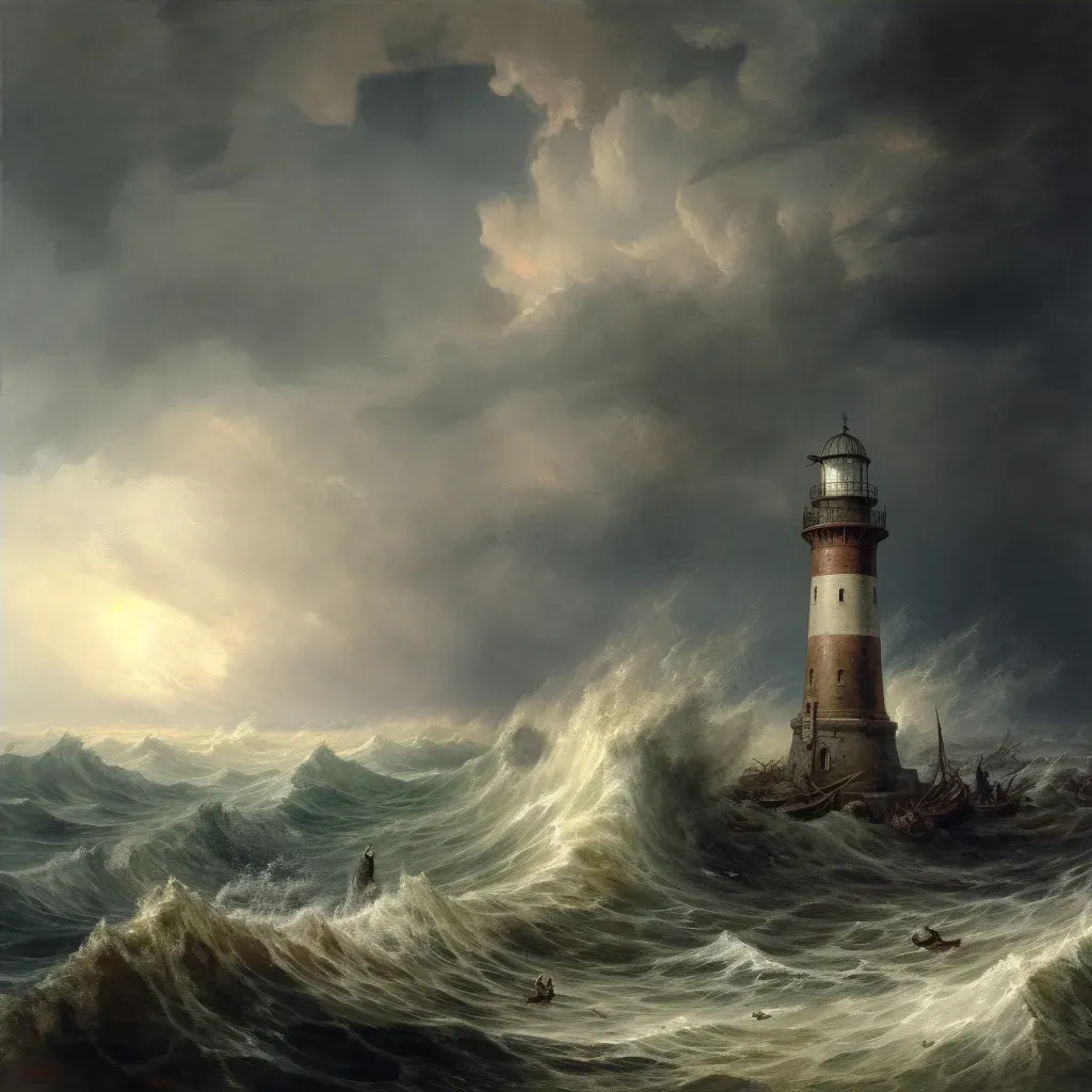 Stormy sea with a lighthouse in the distance, symbolizing hope amidst chaos - Image 4