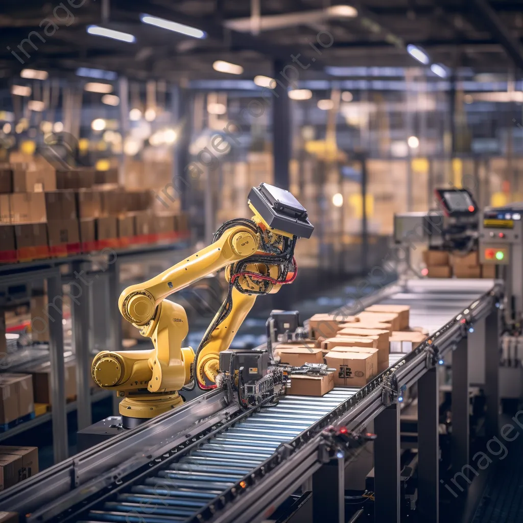 Industrial robot packing products on a conveyor belt - Image 1