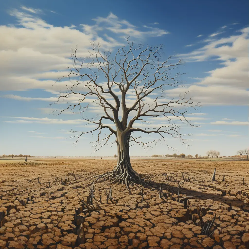 Solitary tree standing tall amidst withered trees in a field - Image 1