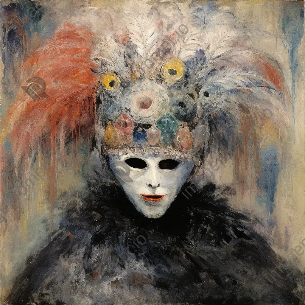 Charcoal and pastel depiction of a Venetian carnival mask hidden in shadows - Image 1