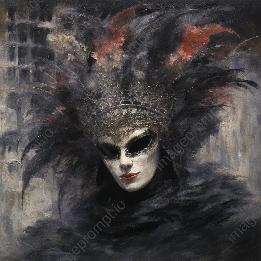 Charcoal and pastel depiction of a Venetian carnival mask hidden in shadows - Image 2