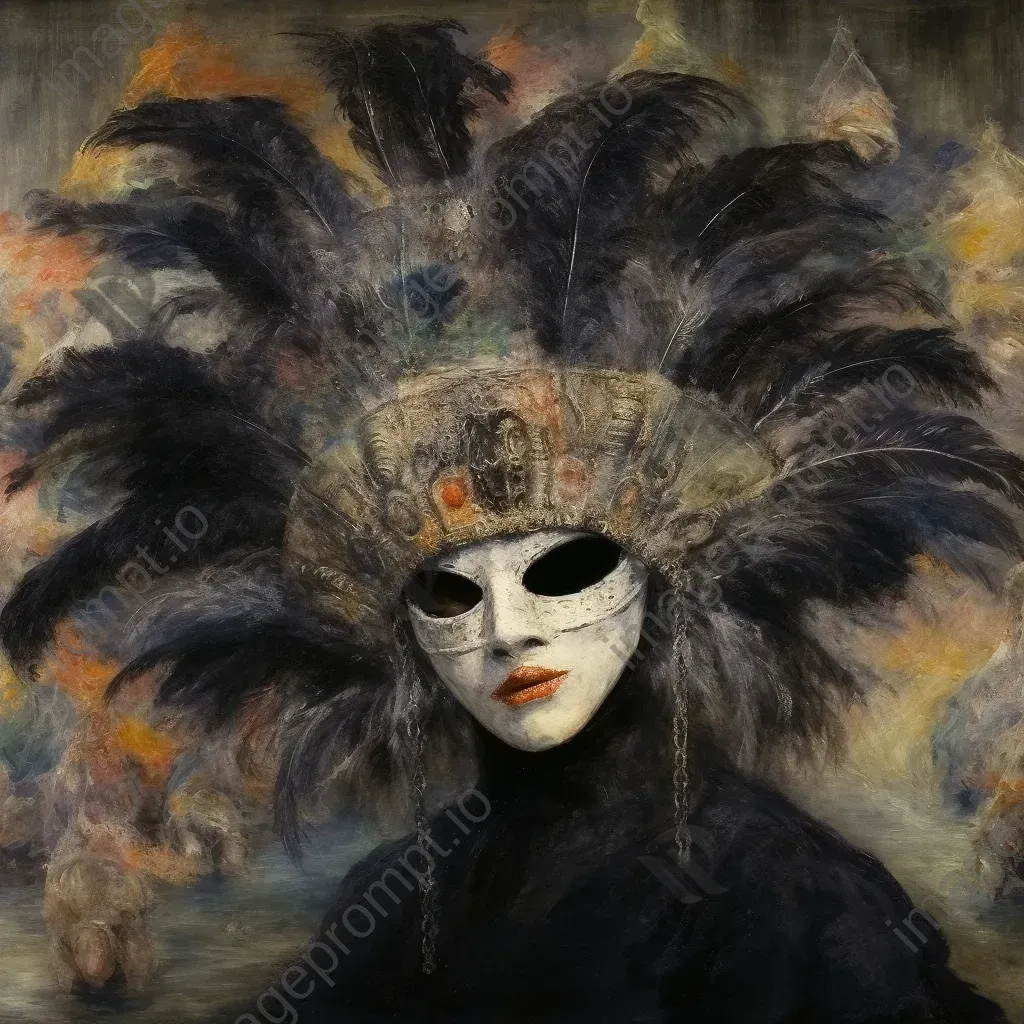 Charcoal and pastel depiction of a Venetian carnival mask hidden in shadows - Image 3