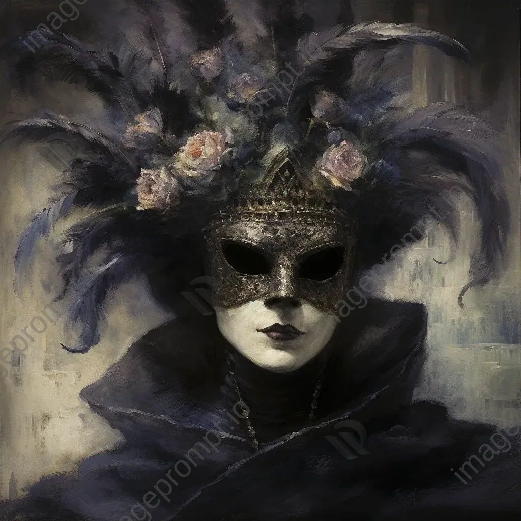 Charcoal and pastel depiction of a Venetian carnival mask hidden in shadows - Image 4