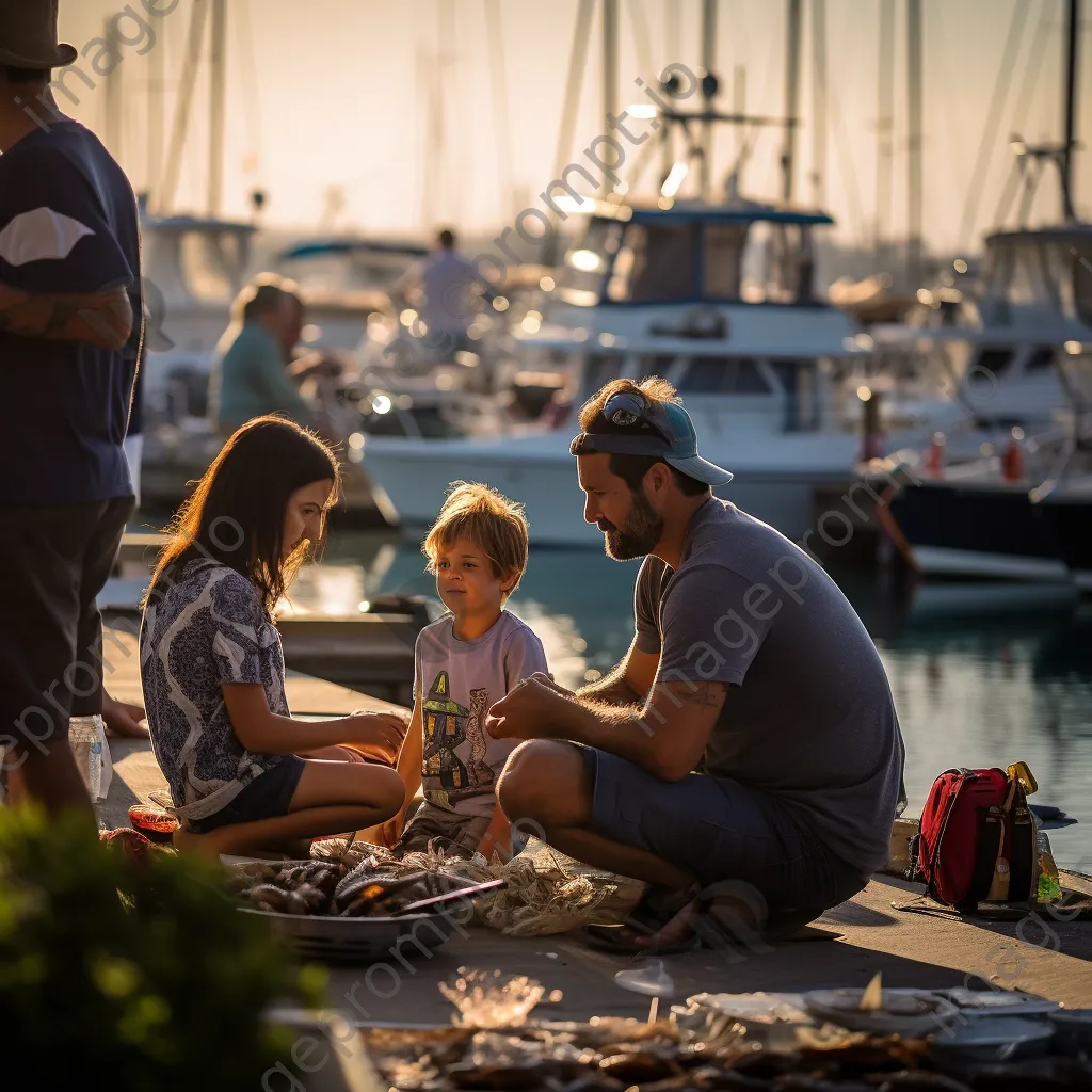 Families enjoying brunch by the harbor, with children playing nearby. - Image 1