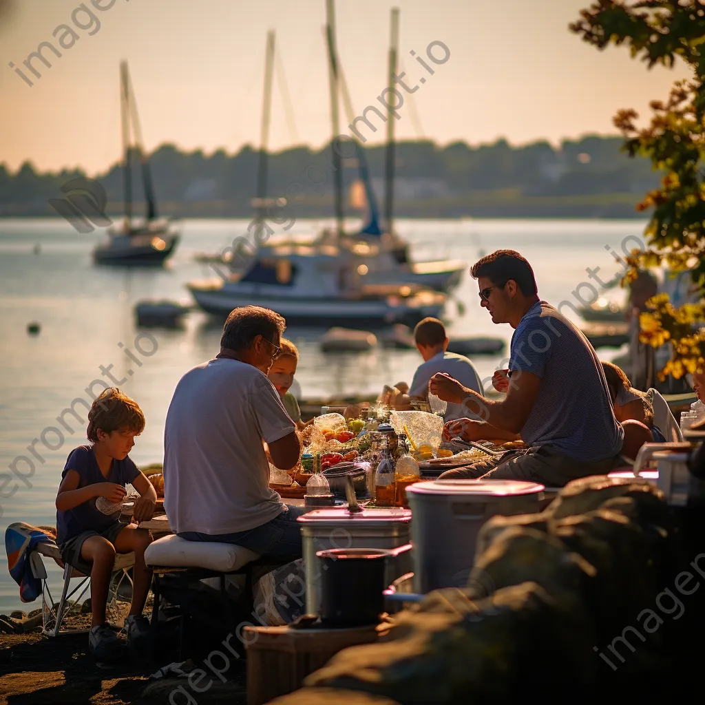 Families enjoying brunch by the harbor, with children playing nearby. - Image 2