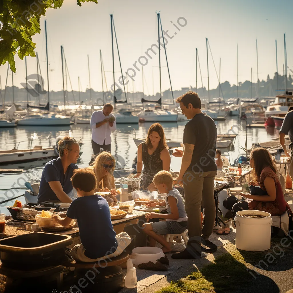 Families enjoying brunch by the harbor, with children playing nearby. - Image 3