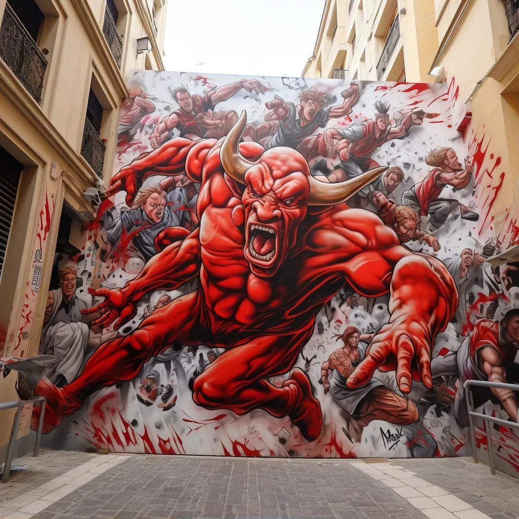 Running of the Bulls in Pamplona - People sprinting in front of charging bulls - Image 1