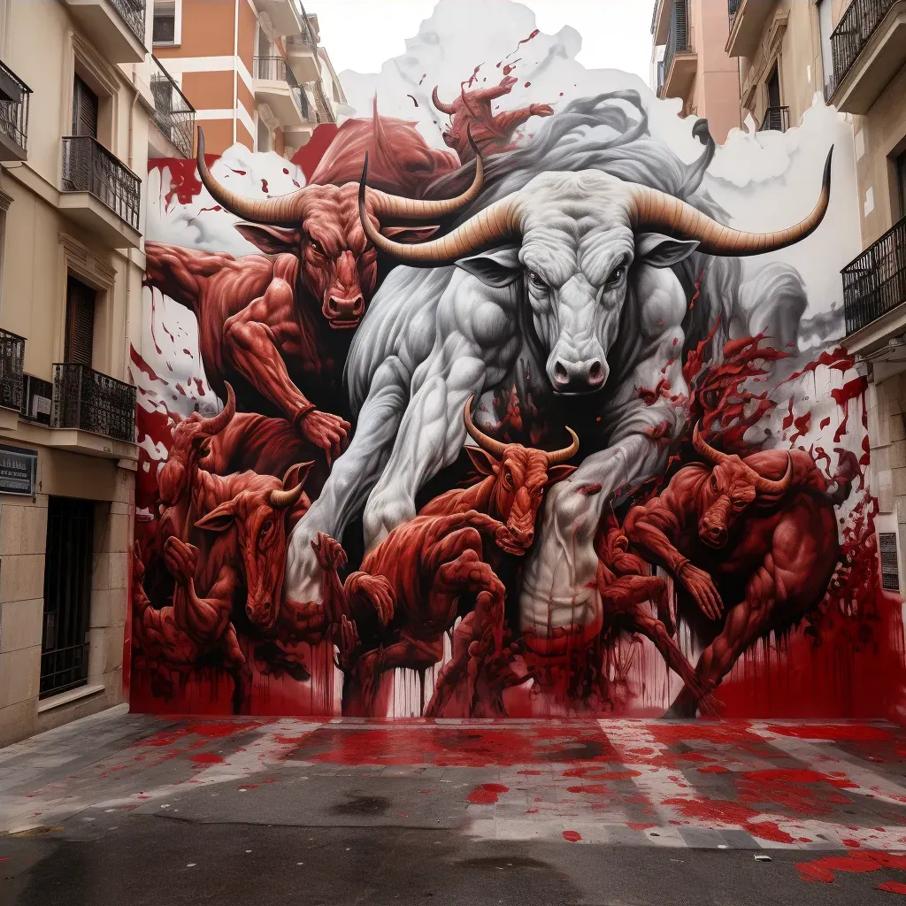 Running of the Bulls in Pamplona - People sprinting in front of charging bulls - Image 4