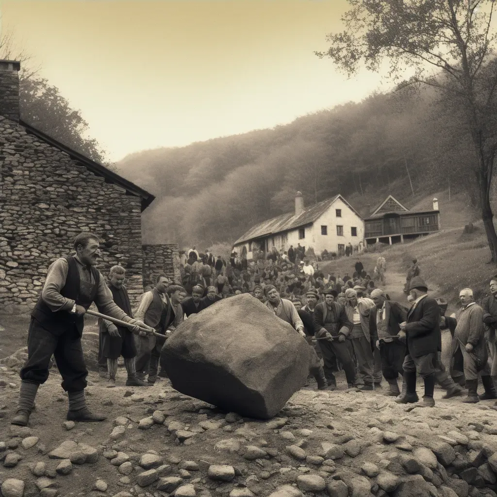 Illustration of a traditional Basque rural sports competition with a man lifting a heavy stone - Image 4