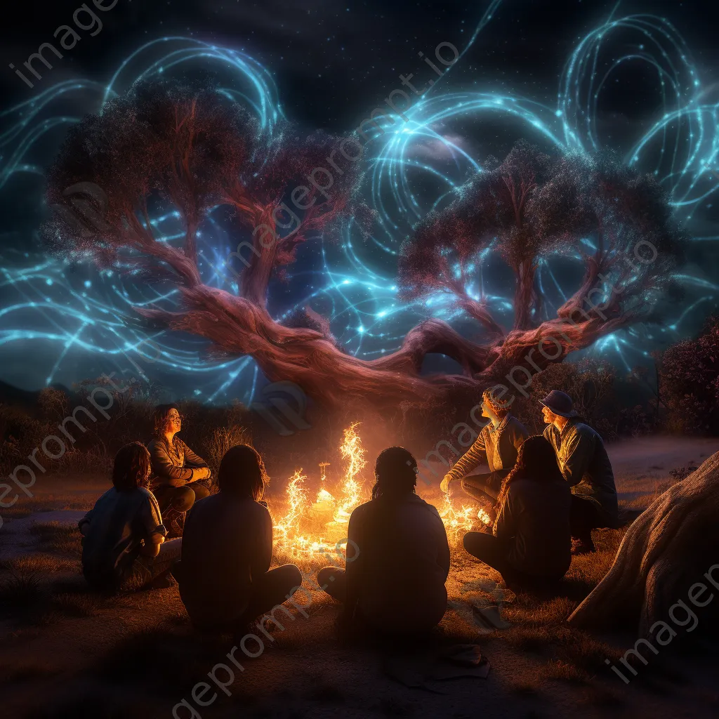 Light painting around a campfire with friends at night. - Image 2