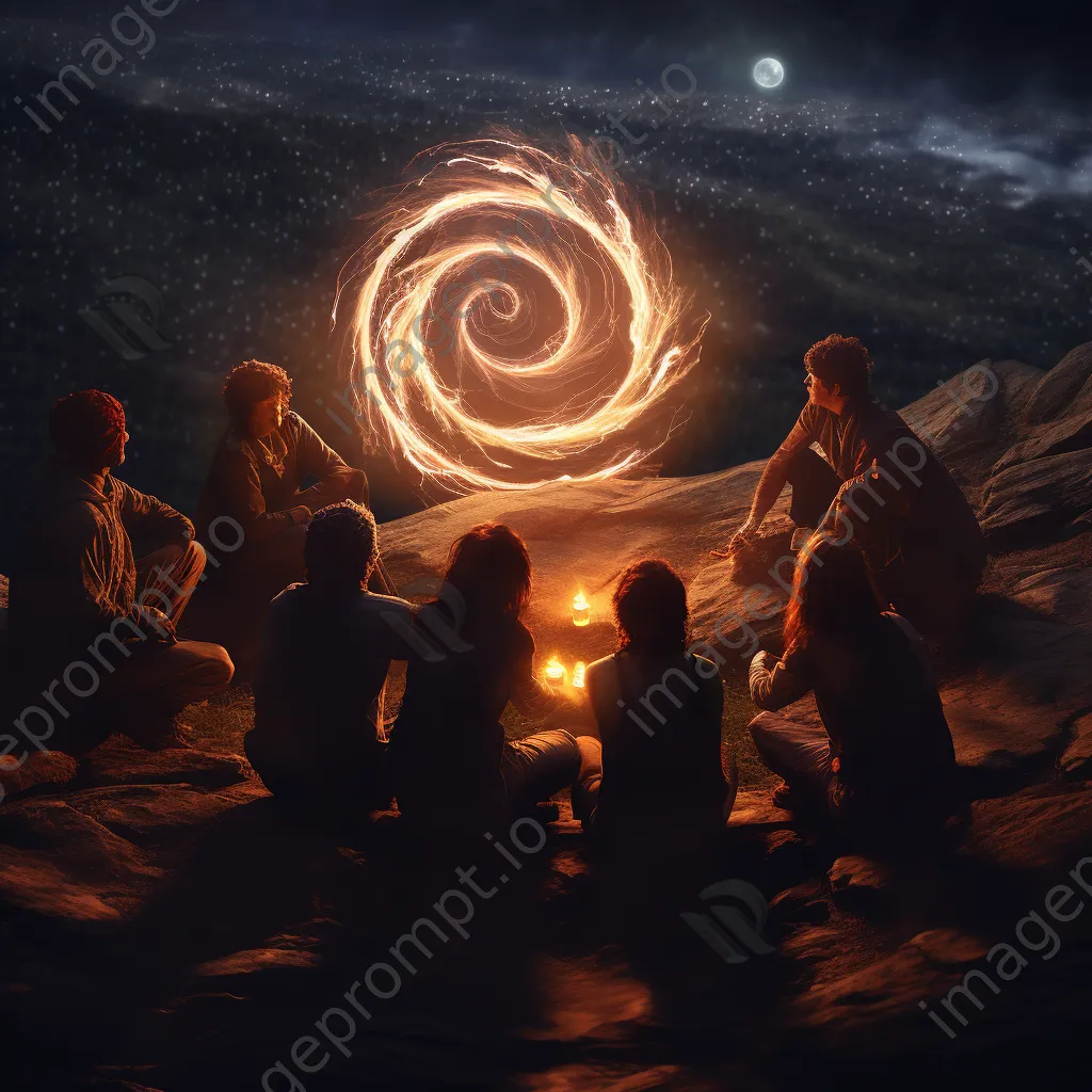 Light painting around a campfire with friends at night. - Image 4