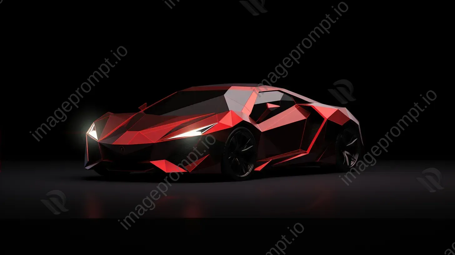 Low poly red sports car spotlighted against a minimalistic black backdrop - Image 2