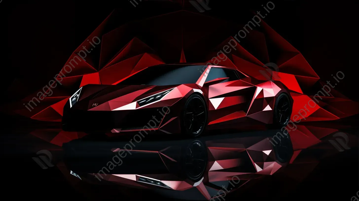 Low poly red sports car spotlighted against a minimalistic black backdrop - Image 3