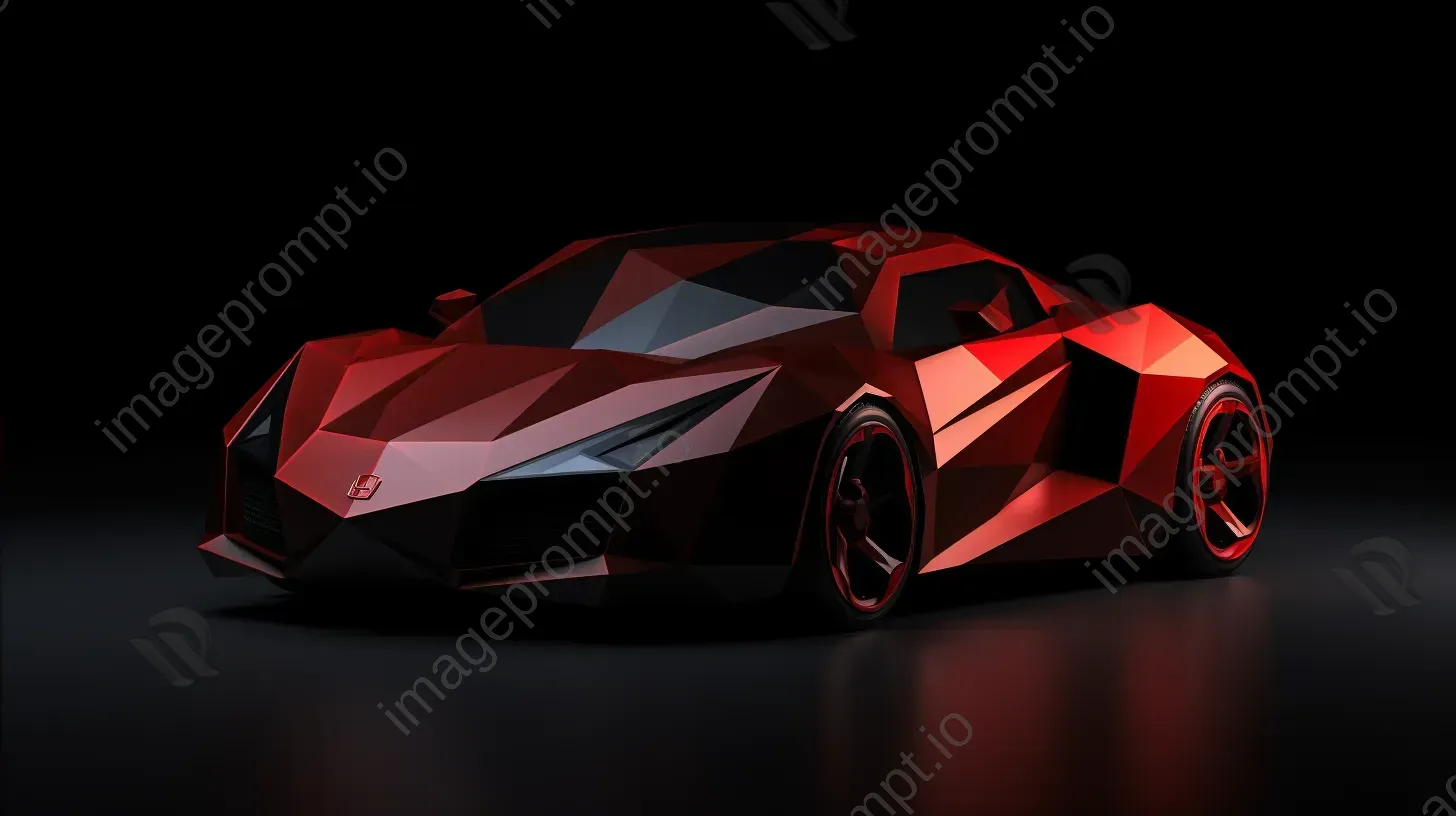 Low poly red sports car spotlighted against a minimalistic black backdrop - Image 4