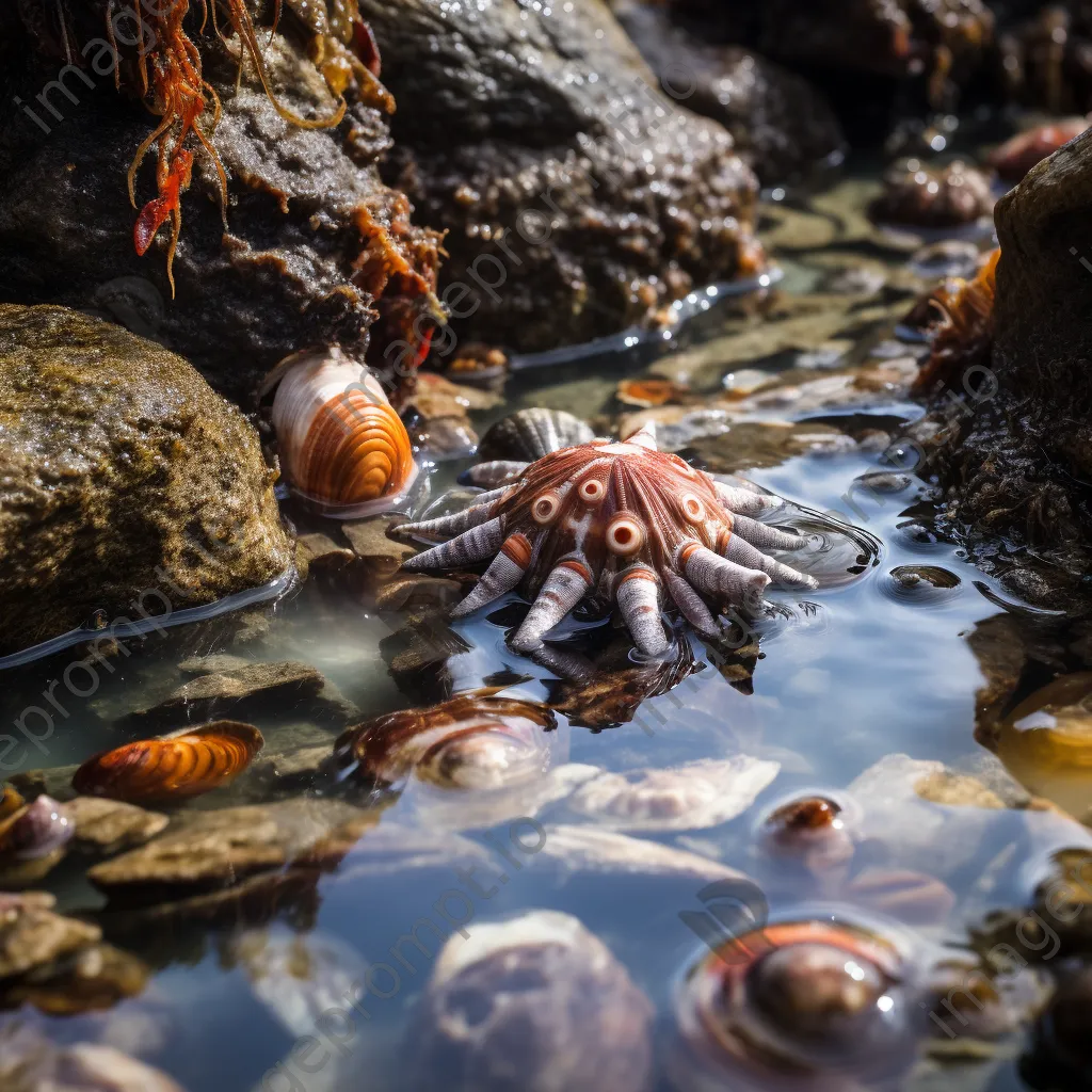 Close-up of mollusks and barnacles in a rock pool habitat - Image 1