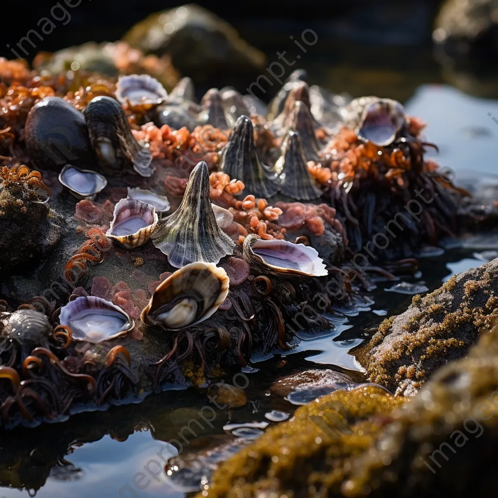 Close-up of mollusks and barnacles in a rock pool habitat - Image 3