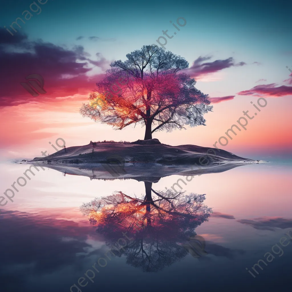 Double exposure of a tree with sunset colors - Image 2