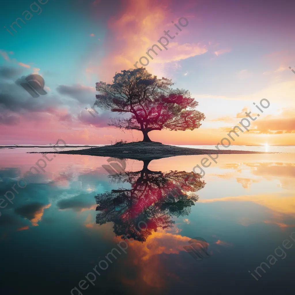 Double exposure of a tree with sunset colors - Image 3