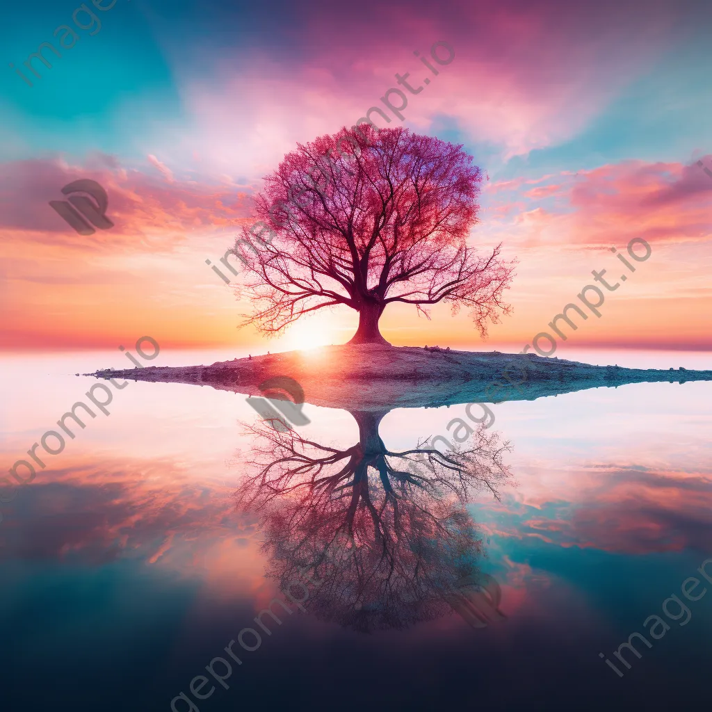 Double exposure of a tree with sunset colors - Image 4