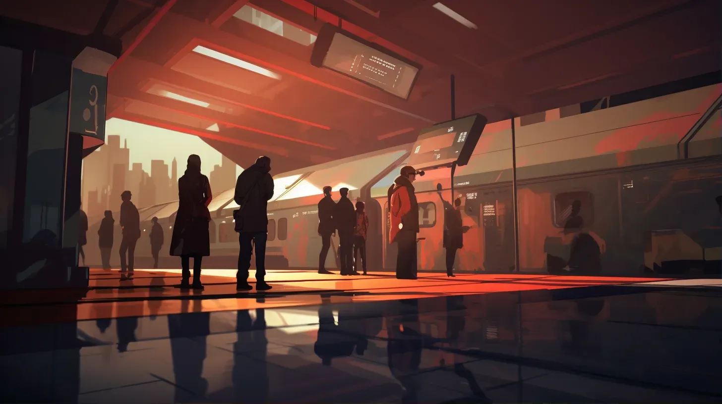 Low poly scene of an energetic, performing crowded underground train station - Image 1