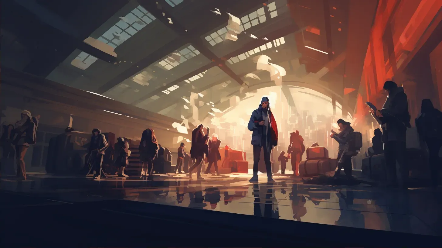 Low poly scene of an energetic, performing crowded underground train station - Image 2