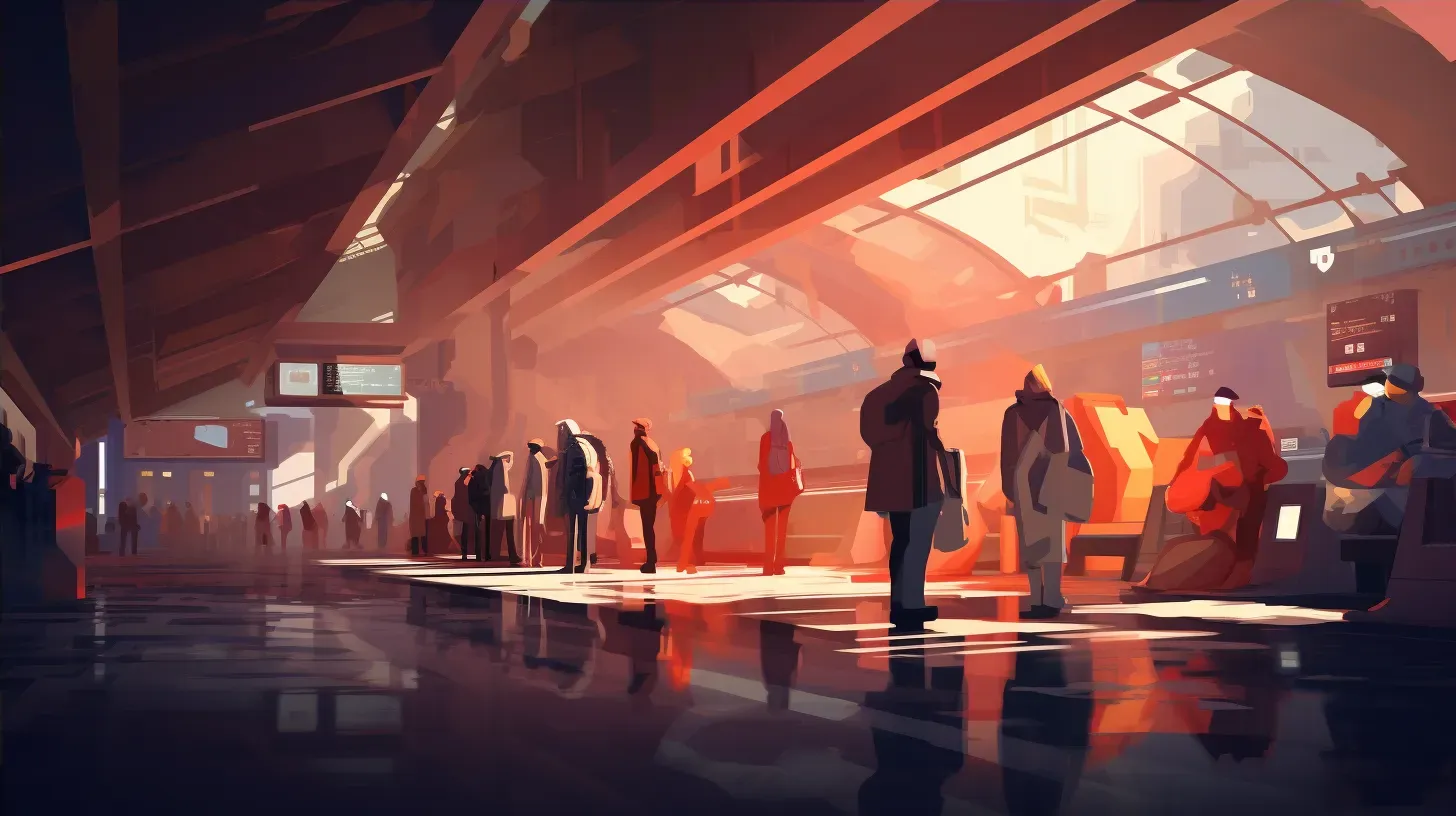 Low poly scene of an energetic, performing crowded underground train station - Image 4