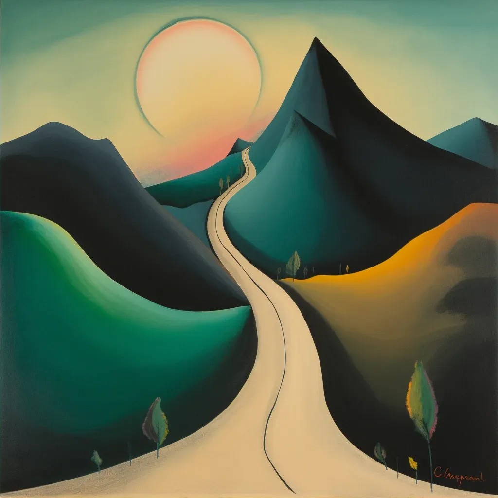 Illustration of a winding path leading to a distant mountain peak - Image 2