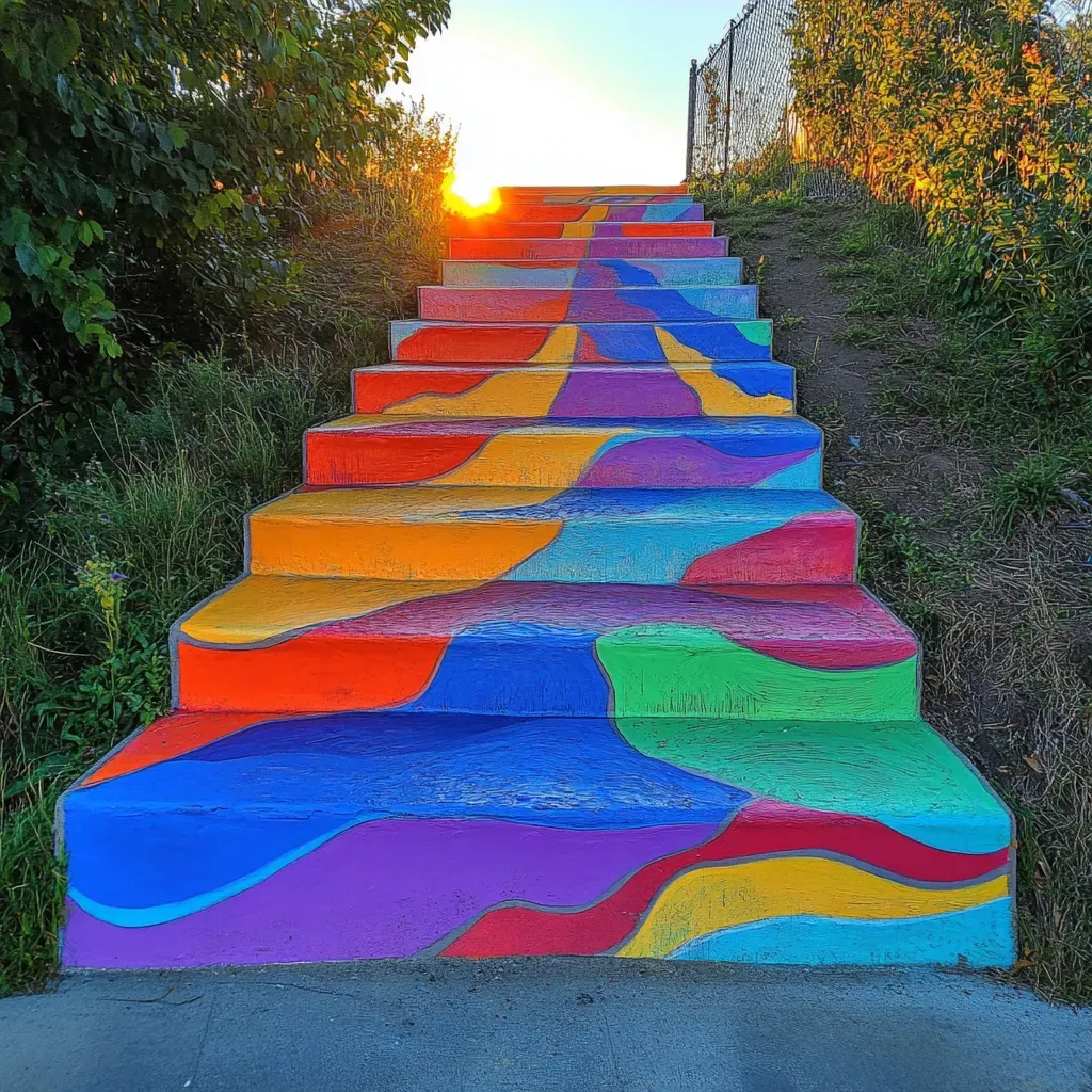 Colorfully painted staircase capturing the hues of a setting sun - Image 3