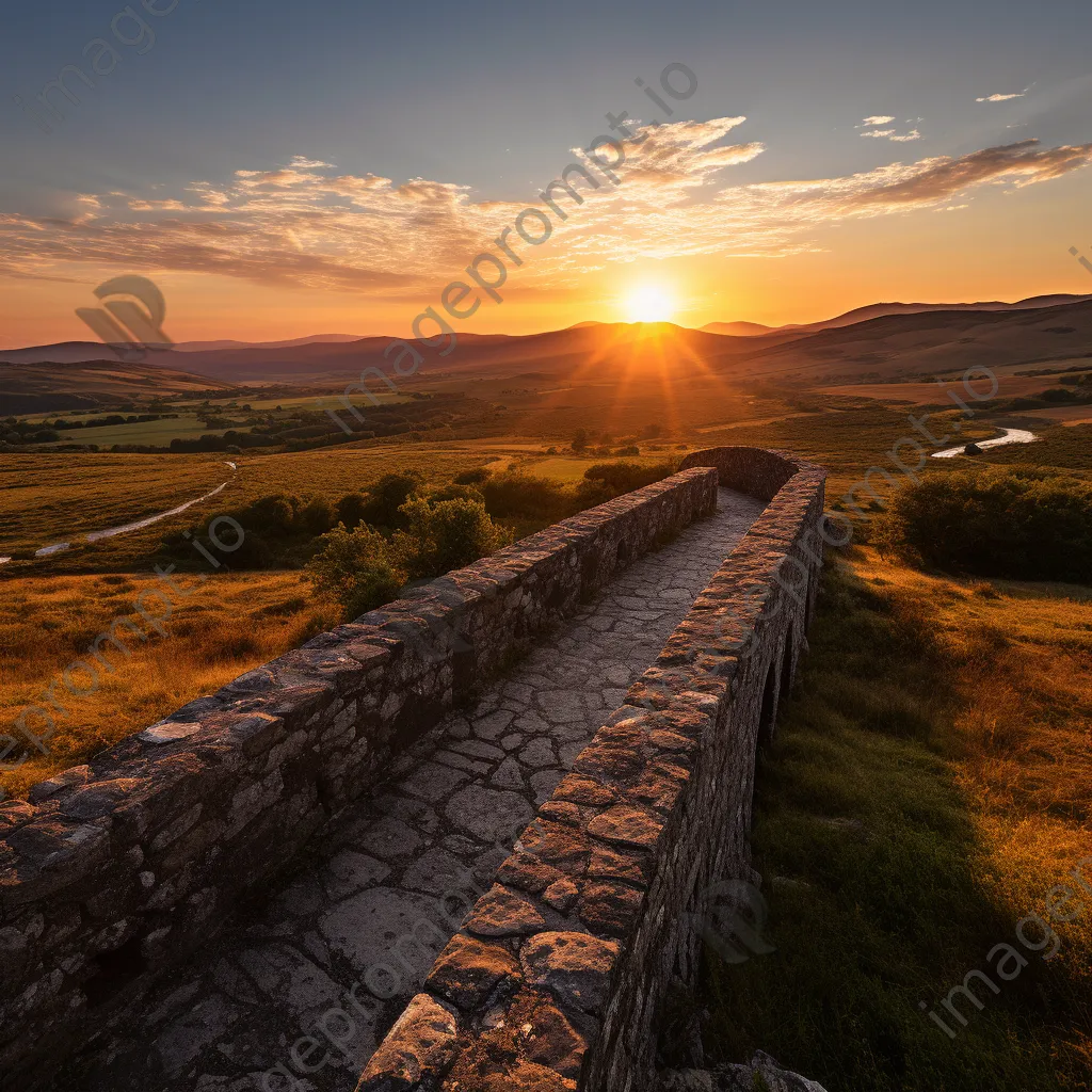 Sunset view from a stone bridge over hills - Image 2